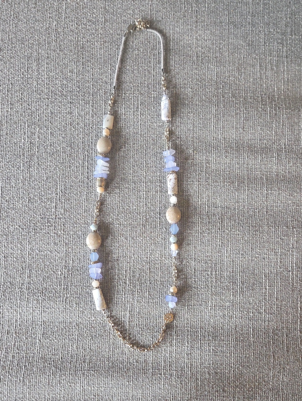 Beaded Beige and Light Blue Long Necklace - Women Jewelry